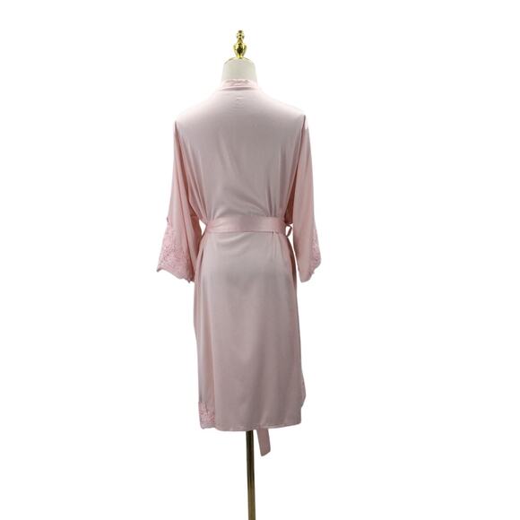 AW BRIDAL SZ L pink lace sleeve satin loungewear belted robe NEW B108 - Picture 3 of 7